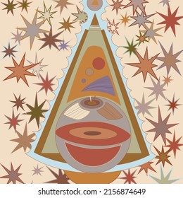 Vector artístico abstracto. Afiche con lujosas formas curvadas al estilo de la pared de graffiti. Elementos de diseño de arte cubista. Idea espiritual mística moderna y natural. Geometría futurista en línea de dibujo a mano.