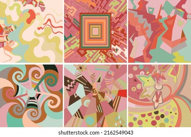 Artistic abstract vector. Poster with fancy curved shapes in graffiti wall style. Cubism art design elements. Modern mystic natural spiritual idea. Futuristic geometry in hand drawing line.