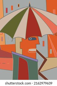 Artistic abstract vector. Poster with fancy curved shapes in graffiti wall style. Cubism art design elements. Modern mystic natural spiritual idea. Futuristic geometry in hand drawing line.