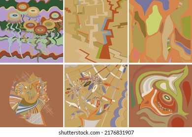 Artistic abstract vector. Poster with fancy curved shapes in graffiti wall style. Cubism art design elements. Modern mystic natural spiritual idea. Futuristic geometry in hand drawing line.