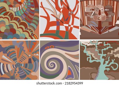 Vector artístico abstracto. Afiche con lujosas formas curvadas al estilo de la pared de graffiti. Elementos de diseño de arte cubista. Idea espiritual mística moderna y natural. Geometría futurista en línea de dibujo a mano.