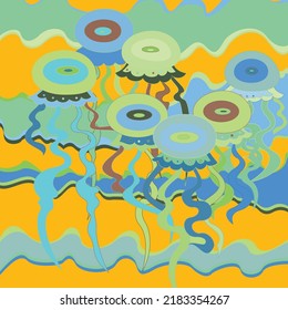 Artistic abstract vector. Poster with fancy curved shapes in graffiti wall style. Cubism art design elements. Modern mystic natural spiritual idea. Futuristic geometry in hand drawing line.