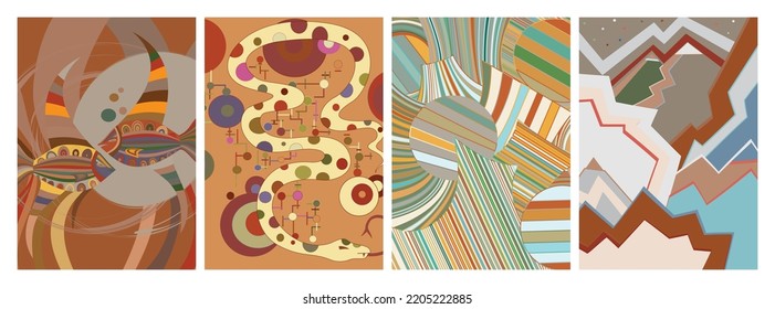 Artistic abstract vector. Poster with fancy curved shapes in graffiti wall style. Cubism art design elements. Modern mystic natural spiritual idea. Futuristic geometry in hand drawing line.
