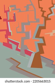 Artistic abstract vector. Poster with fancy curved shapes in graffiti wall style. Cubism art design elements. Modern mystic natural spiritual idea. Futuristic geometry in hand drawing line.