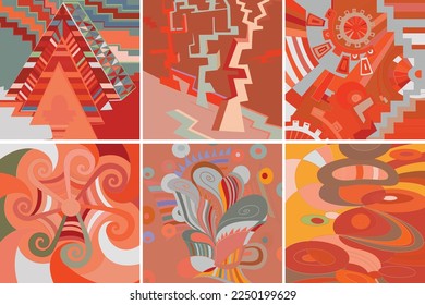 Artistic abstract vector. Poster with fancy curved shapes in graffiti wall style. Cubism art design elements. Modern mystic natural spiritual idea. Futuristic geometry in hand drawing line.