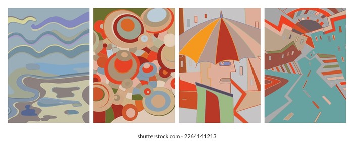 Artistic abstract vector. Poster with fancy curved shapes in graffiti wall style. Cubism art design elements. Modern mystic natural spiritual idea. Futuristic geometry in hand drawing line.