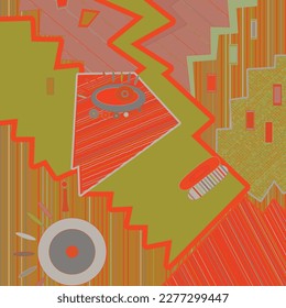 Artistic abstract vector. Poster with fancy curved shapes in graffiti wall style. Cubism art design elements. Modern mystic natural spiritual idea. Futuristic geometry in hand drawing line.