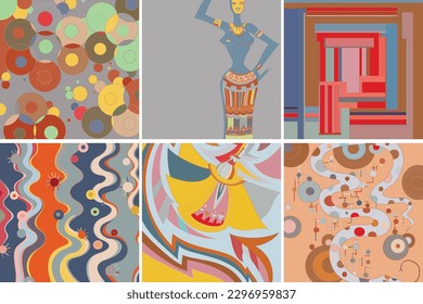 Artistic abstract vector. Poster with fancy curved shapes in graffiti wall style. Cubism art design elements. Modern mystic natural spiritual idea. Futuristic geometry in hand drawing line.