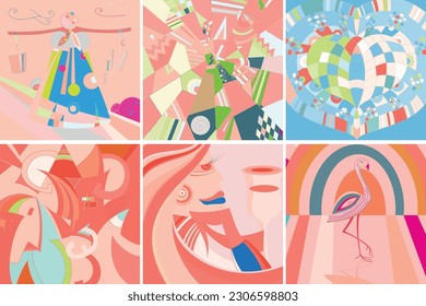 Artistic abstract vector. Poster with fancy curved shapes in graffiti wall style. Cubism art design elements. Modern mystic natural spiritual idea. Futuristic geometry in hand drawing line.