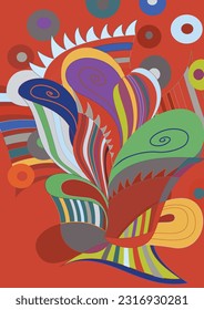 Artistic abstract vector. Poster with fancy curved shapes in graffiti wall style. Cubism art design elements. Modern mystic natural spiritual idea. Futuristic geometry in hand drawing line.