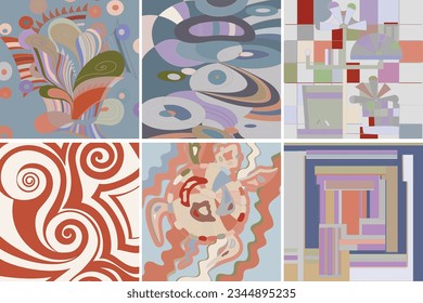 Artistic abstract vector. Poster with fancy curved shapes in graffiti wall style. Cubism art design elements. Modern mystic natural spiritual idea. Futuristic geometry in hand drawing line.