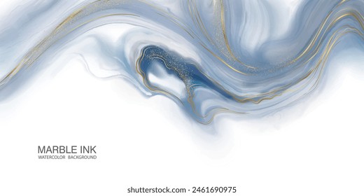 Artistic abstract watercolor banner with golden wavy line. Artistic luxury golden gray background
