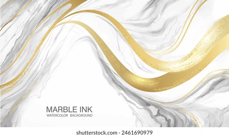 Artistic abstract watercolor banner with golden wavy line. Artistic luxury golden gray background