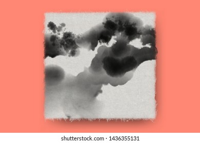 Artistic abstract watercolor painting with paper texture. Art black and white background