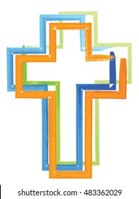 Artistic abstract watercolor style colorful modern christian cross