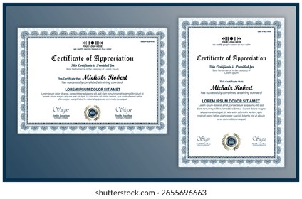 Diseño de certificado de logro artístico en formato de Vector, con borde clásico, diseño de texto editable, adecuado para educación, seminario, capacitación o premio de la empresa.