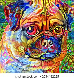 Artistic Adorable Cute Pug Dog Portrait Painting
