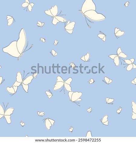 Artistic allover print with hand drawn butterflies. Cute animalistic vector seamless pattern. Nature inspired surface pattern design.