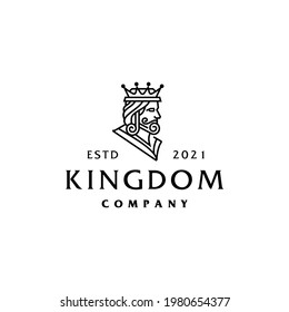 artistic Ancient King Crown with Beard and Mustache Face logo design vector in minimal elegant line art style 