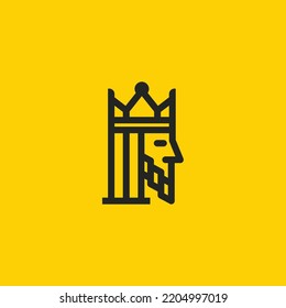 artistic Ancient King Crown with Beard and Mustache Face logo design vector in minimal elegant line art style