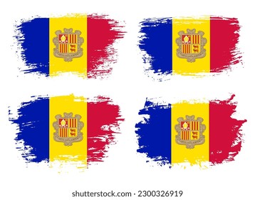 Artistic Andorra country brush flag collection. Set of grunge brush flags on a solid background
