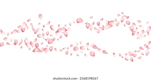 Artistic apricot tree blossom petals scattered on white groundwork vector illustration. Wedding floral decor elements. Peaceful spring pink bloom petals festive Springtime garden abstraction.