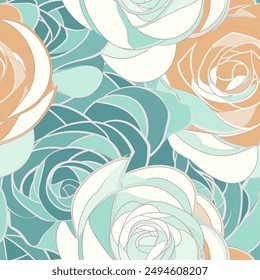 Artistic Aqua Beige French Grey White Abstract Wild Flower Elegant Leaf Watercolor Scandinavian Design Seamless Pattern Wallpaper Curtain Bedding Upholstery Pastel Fabric Background Vector