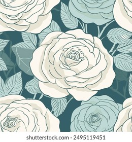 Artistic Aqua  French Grey White Abstract Wild Flower Elegant Leaf Elegant Watercolor Scandinavian Design Seamless Pattern Wallpaper Curtain Bedding Upholstery Pastel Fabric Background Vector