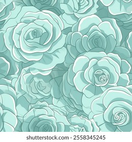 Artistic Aqua Teal Mint Turquoise  Elegant French Grey White Abstract Wild Rose Flower Elegant Leaf Watercolor Scandinavian Design Seamless Pattern Wallpaper Upholstery Pastel Fabric Background Vector