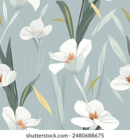 Artistic Aqua Terra Brown French Grey White  Abstract Wild Flower Elegant Leaf Watercolor Scandinavian Design Seamless Pattern Wallpaper Curtain Bedding Upholstery Pastel Background Vector