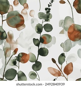 
Artistic Aqua Terra Brown French Grey White Abstract Wild Flower Elegant Leaf Watercolor Scandinavian Design Seamless Pattern Wallpaper Curtain Bedding Upholstery Pastel Fabric Background Vector