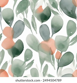 
Artistic Aqua Terra Brown French Grey White Abstract Wild Flower Elegant Leaf Watercolor Scandinavian Design Seamless Pattern Wallpaper Curtain Bedding Upholstery Pastel Fabric Background Vector