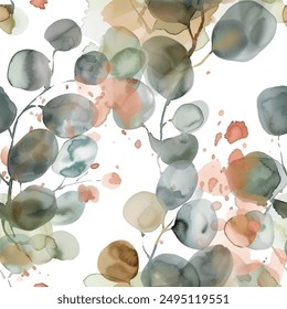 
Artistic Aqua Terra Brown French Grey White Abstract Wild Flower Elegant Leaf Watercolor Scandinavian Design Seamless Pattern Wallpaper Curtain Bedding Upholstery Pastel Fabric Background Vector