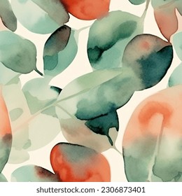 Artistic Aqua Terracotta Abstract Eucalyptus Design (White Background)
