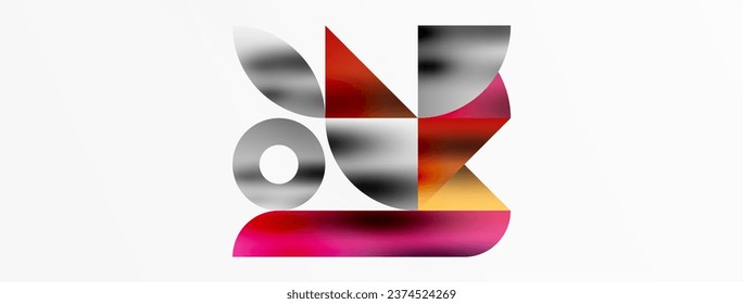 Künstlerische Anordnung von Dreiecken, Linien und kreisförmigen Elementen in einem faszinierenden geometrischen Mosaikmuster mit einer visuell dynamischen und fesselnden Komposition