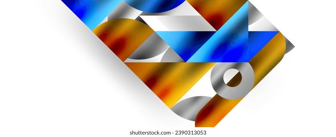 Artistic arrangement of triangles, lines, and circular elements in a mesmerizing geometric mosaic pattern, offering a visually dynamic and captivating composition