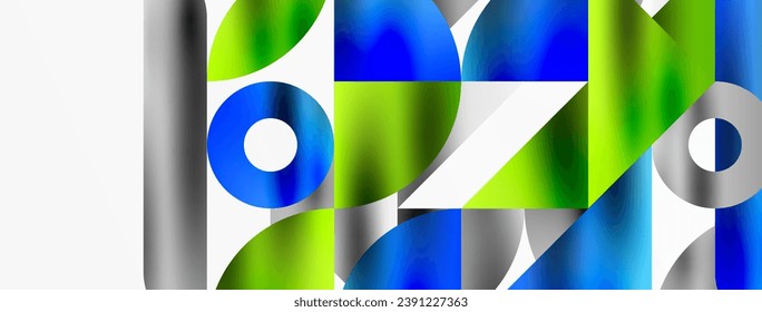Artistic arrangement of triangles, lines, and circular elements in a mesmerizing geometric mosaic pattern, offering a visually dynamic and captivating composition