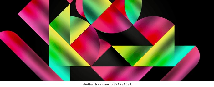 Artistic arrangement of triangles, lines, and circular elements in a mesmerizing geometric mosaic pattern, offering a visually dynamic and captivating composition