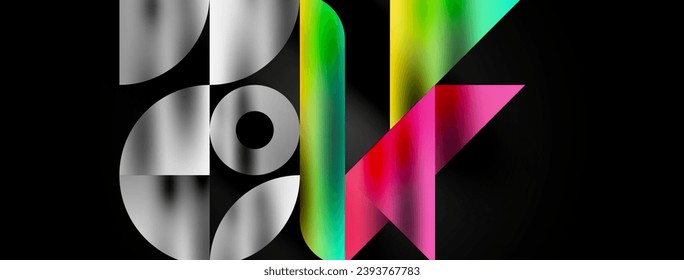 Artistic arrangement of triangles, lines, and circular elements in a mesmerizing geometric mosaic pattern, offering a visually dynamic and captivating composition