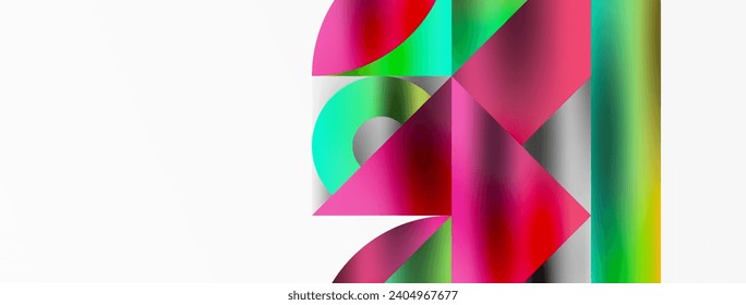 Disposición artística de triángulos, líneas y elementos circulares en un patrón de mosaico geométrico hipnotizante, ofreciendo una composición visualmente dinámica y cautivadora