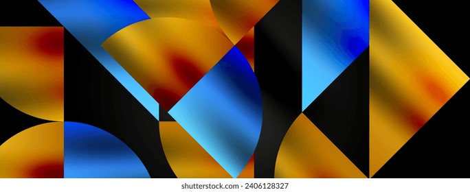 Disposición artística de triángulos, líneas y elementos circulares en un patrón de mosaico geométrico hipnotizante, ofreciendo una composición visualmente dinámica y cautivadora