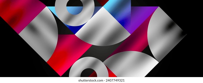 Artistic arrangement of triangles, lines, and circular elements in a mesmerizing geometric mosaic pattern, offering a visually dynamic and captivating composition