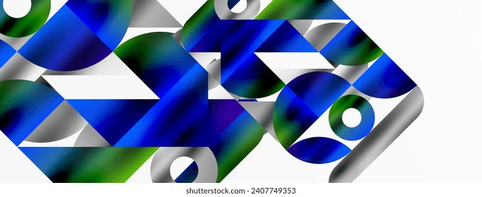 Disposición artística de triángulos, líneas y elementos circulares en un patrón de mosaico geométrico hipnotizante, ofreciendo una composición visualmente dinámica y cautivadora