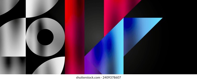 Artistic arrangement of triangles, lines, and circular elements in a mesmerizing geometric mosaic pattern, offering a visually dynamic and captivating composition