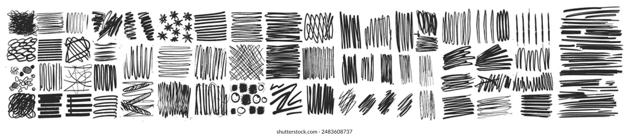 Artistic array of hand-drawn black brush strokes and patterns, perfect for adding a dynamic touch to any creative project. Set features a wide range of strokes, for thick and bold fine and intricate.