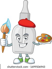Artistic Artist of bottle with pipette cartoon character painting with a brush