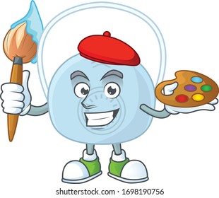 Artistic Artist of breathing mask cartoon character painting with a brush