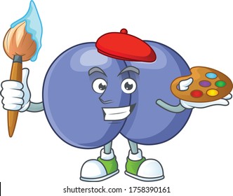 Artistic Artist of streptococcus pneumoniae cartoon character painting with a brush