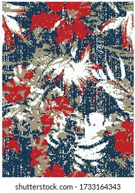 artistic, artwork, frame collage ; geometric floral and leaves with mosaic, lines carpet, rug, scarf, pillow digital print pattern design in vector
