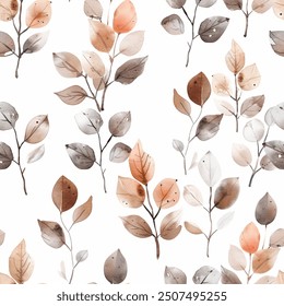 Artistic Autumn Eucalyptus Leaf Watercolor Abstract Scandinavian Design Seamless Pattern Wallpaper Curtain Bedding Background Upholstery Gift Wrapping Paper Vector 